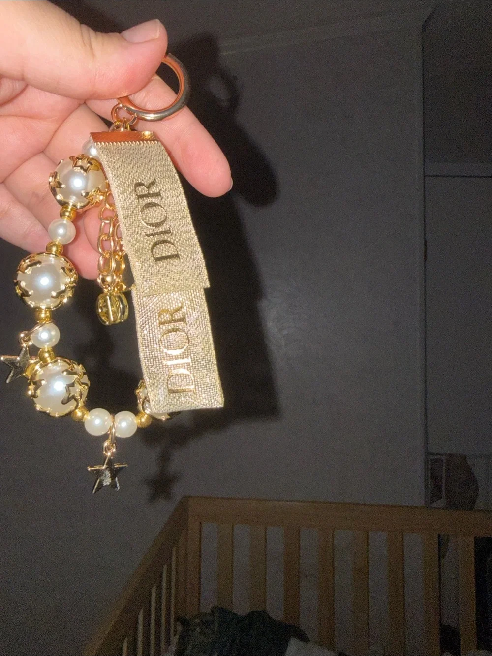 Gold Pearl-Beaded Star Charm